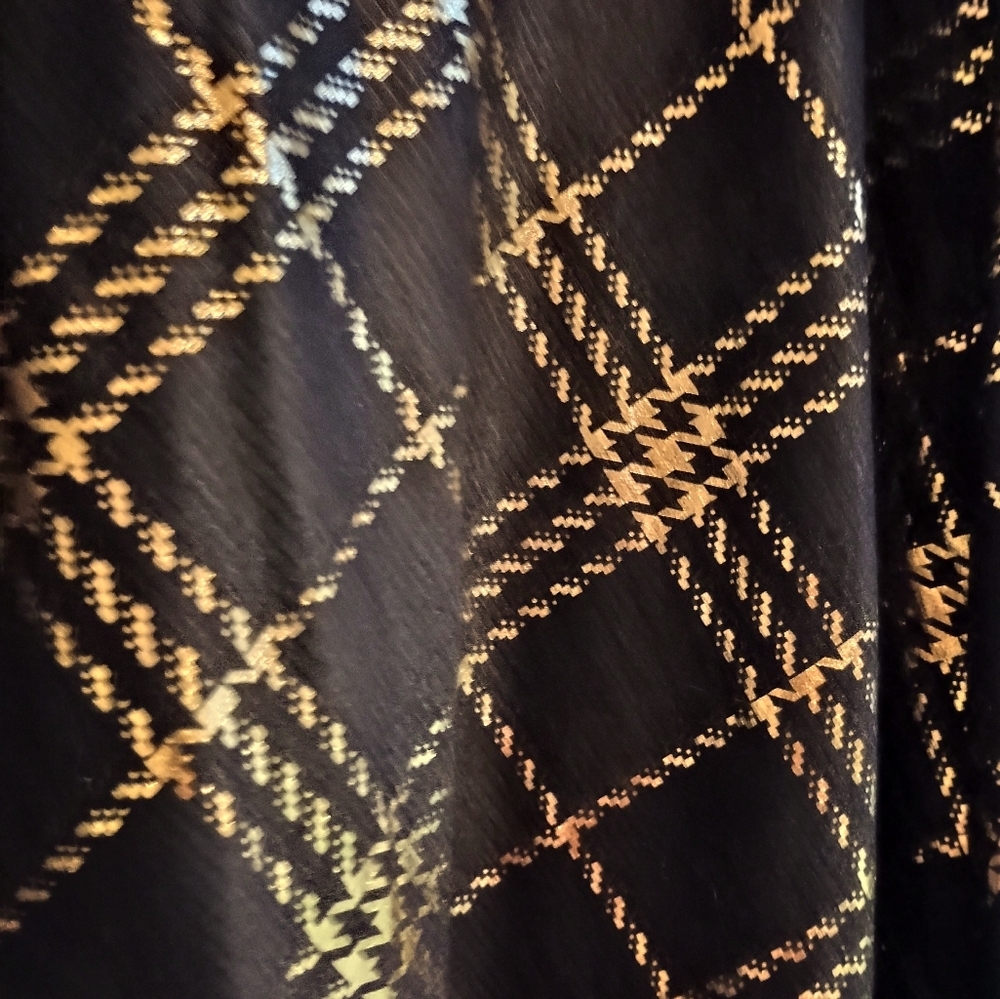 Laura Scott Black And Gold Houndstooth Plaid A‎ Line Skirt Academia Office Siren - Picture 9 of 10